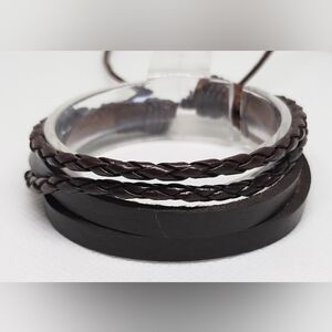 Men's Bracelet Leather Braided Brown Layered New f20‎